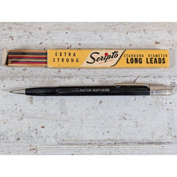 Lot VTG Burlington Northern Railroad Pencils Green Wood Black Scripto Mechanical - Picture 5 of 8